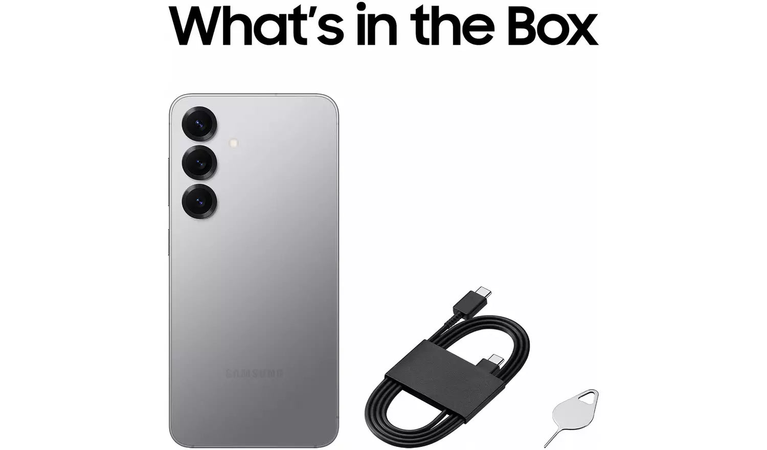 Smartphone back with USB-C charging cable and SIM ejector tool