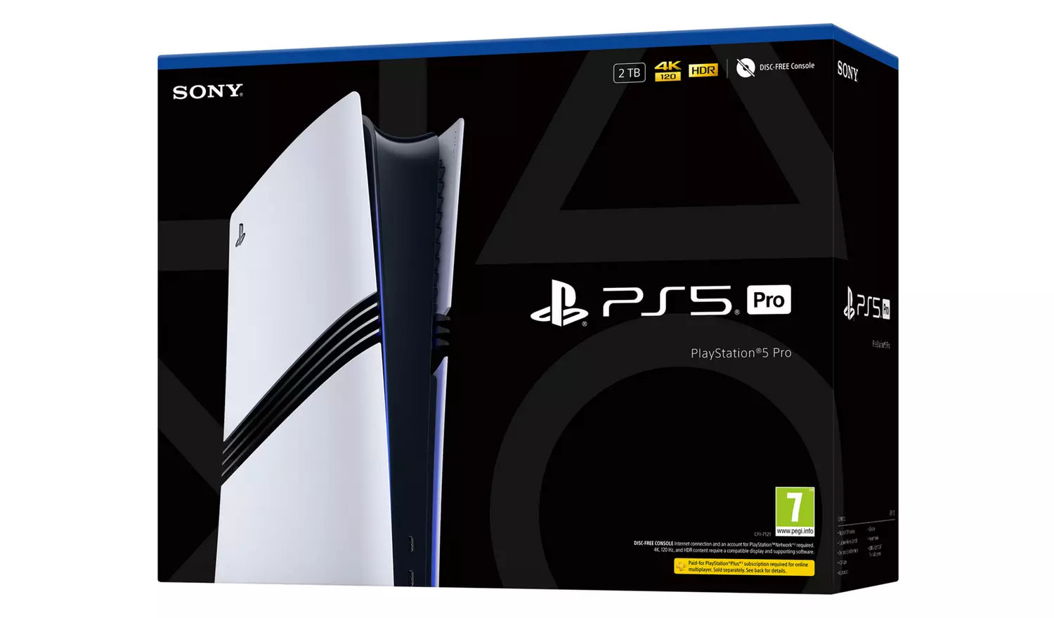PlayStation 5 Pro 2TB Digital Edition Produktbox mit Konsole in weiß und blau