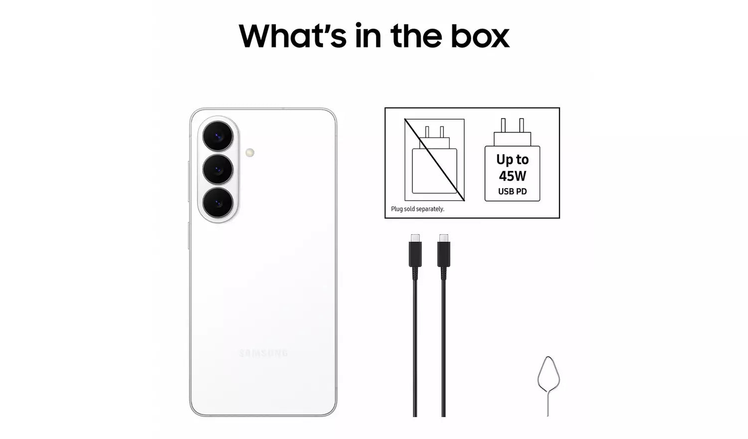 Galaxy S26 5G back panel with included charging cable and adapter