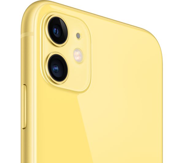 iPhone 11 gold smartphone rear camera close-up, dual lenses
