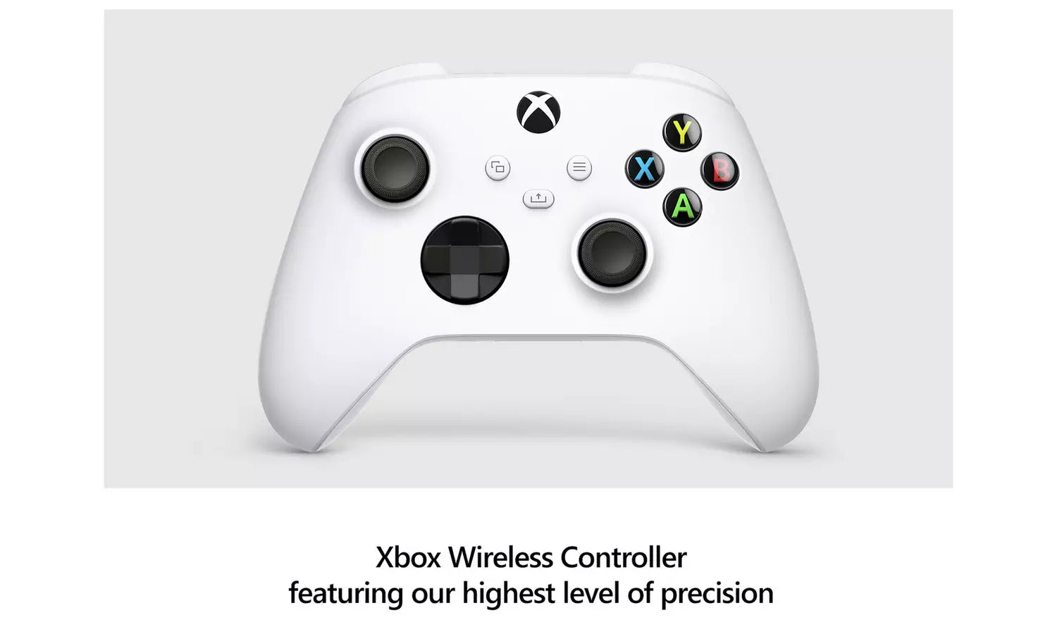 Weißer Xbox Wireless Controller, Vorderansicht mit Tasten und Sticks