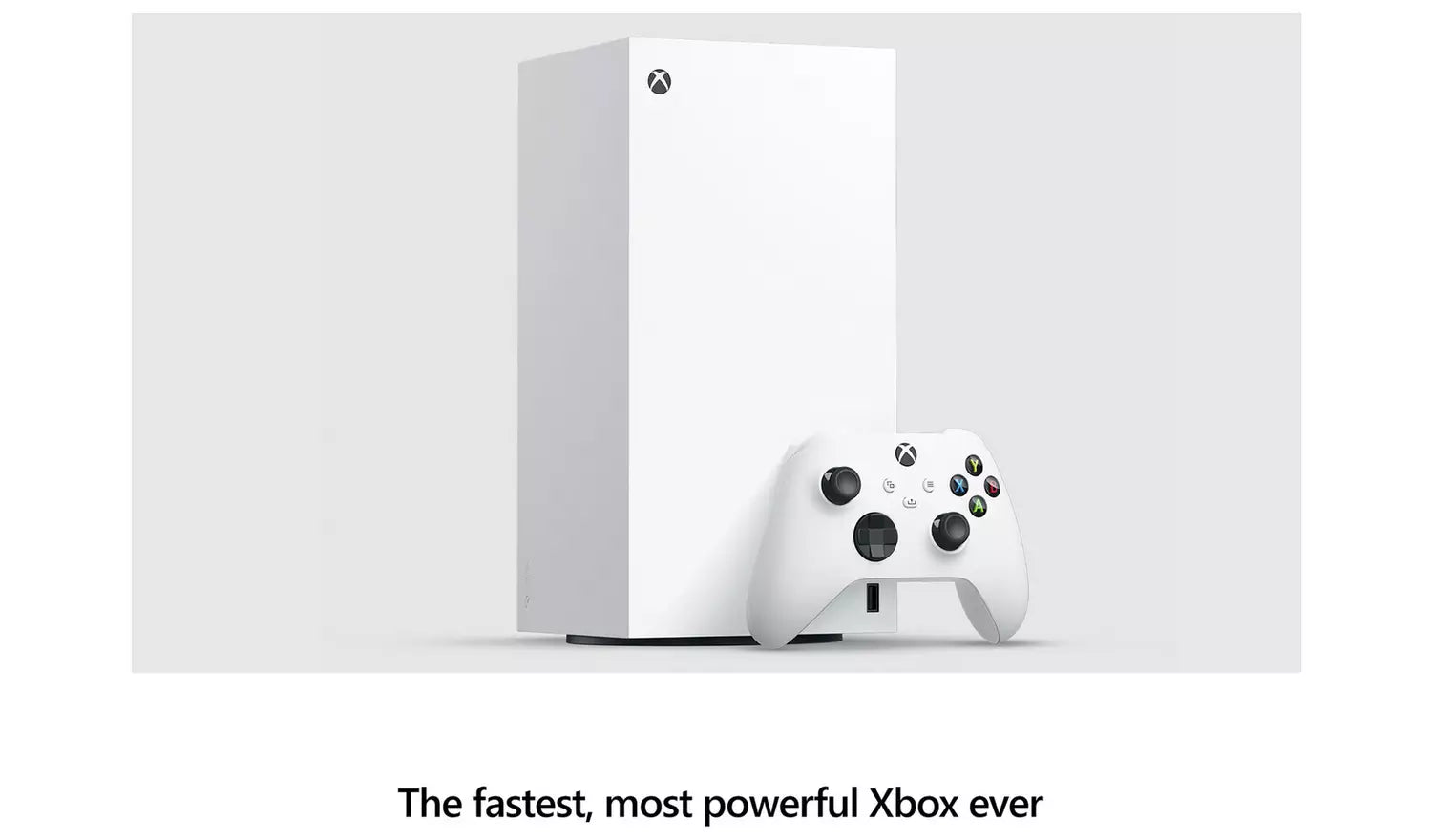 White Xbox Series X console with white Xbox wireless controller