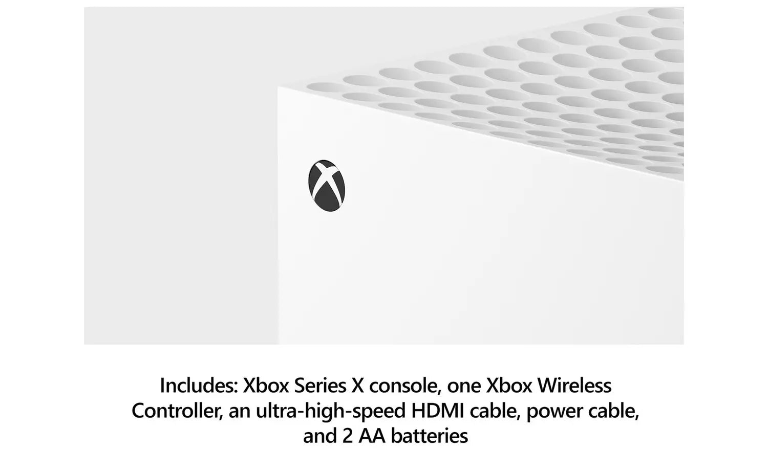 White Xbox Series X console with side vent and Xbox logo