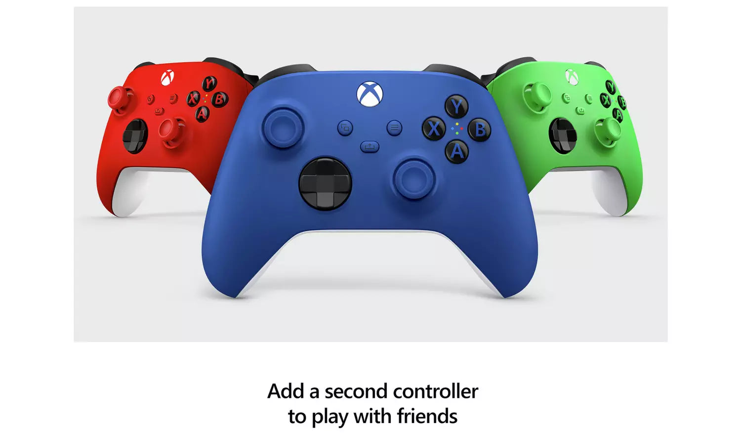 Xbox wireless controller trio: red, blue, and green controllers