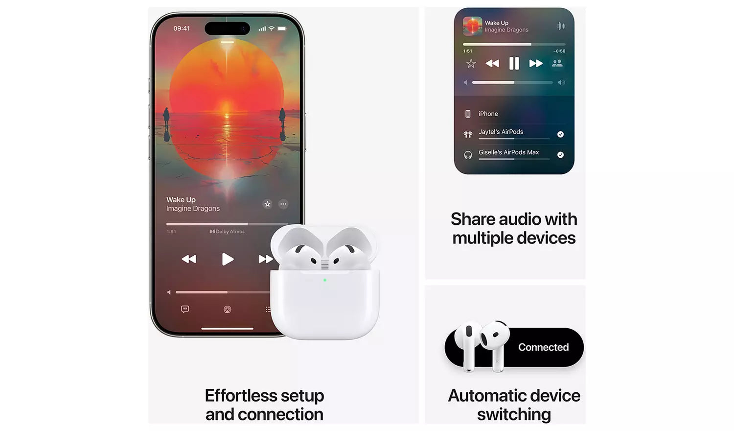Weißes Ladecase mit AirPods neben Smartphone, Audio-Setup-Ansicht