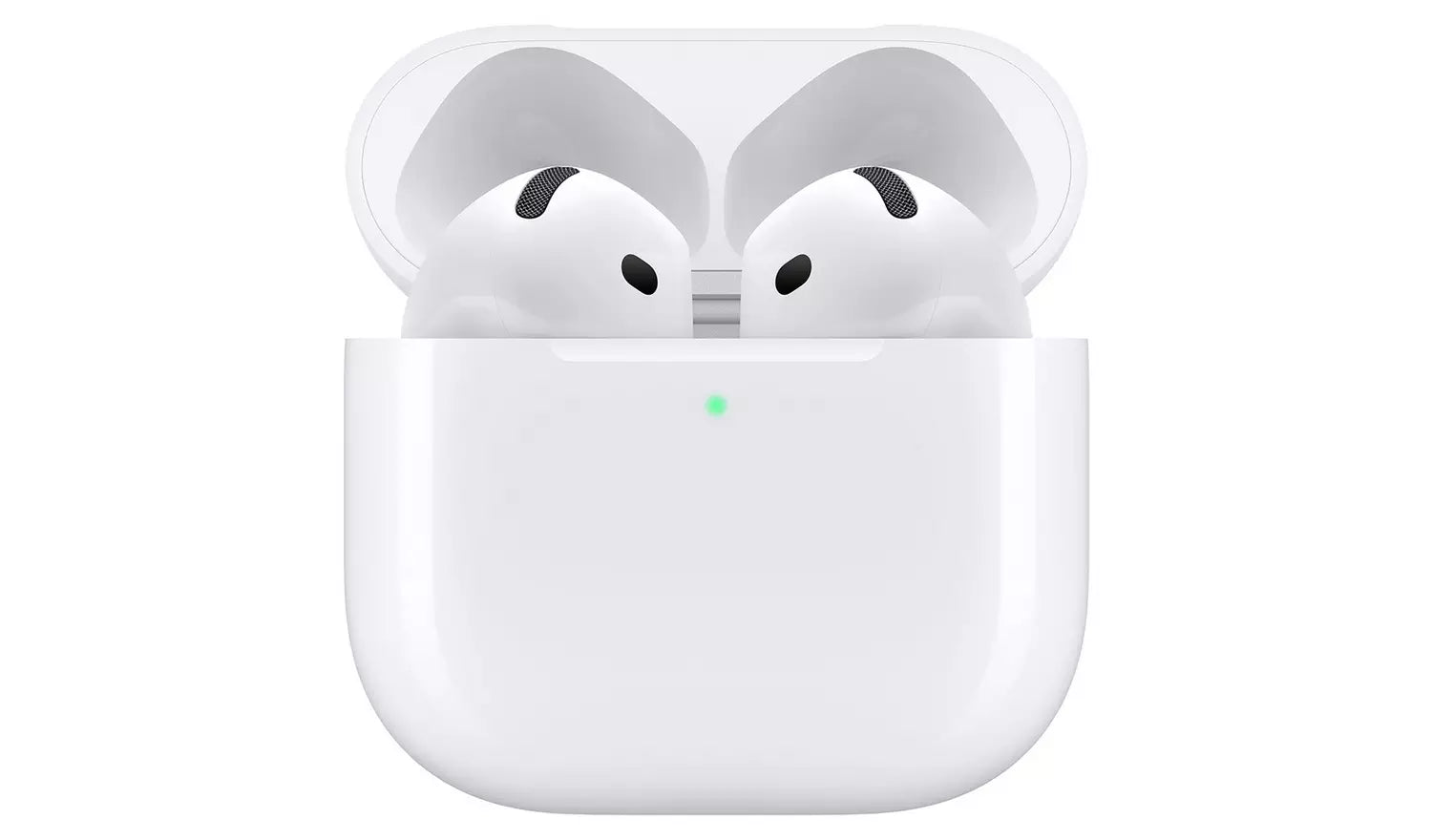 White charging case with two earbuds partially seated