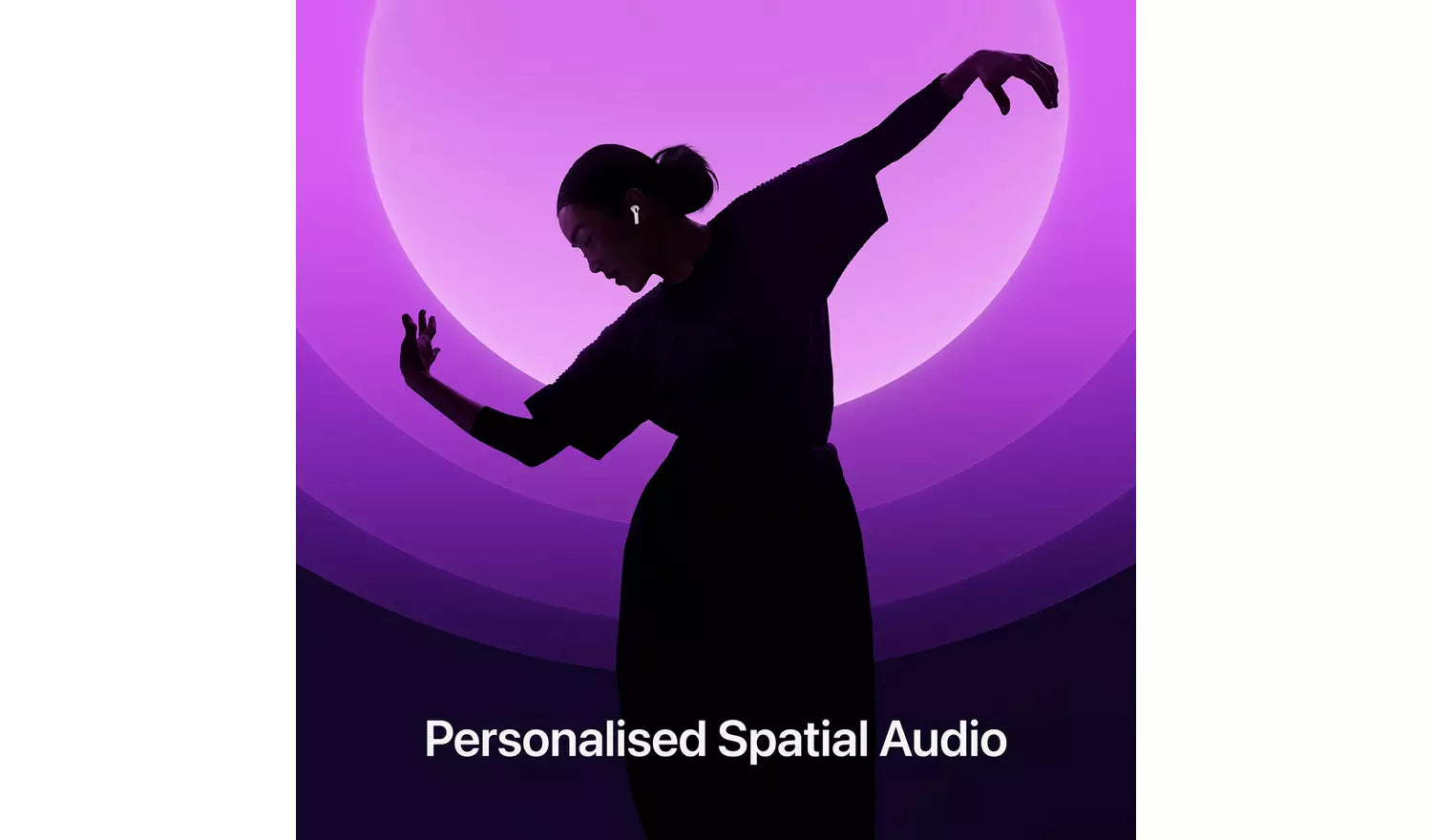 White earbuds in use for personalised spatial audio, silhouette gesture