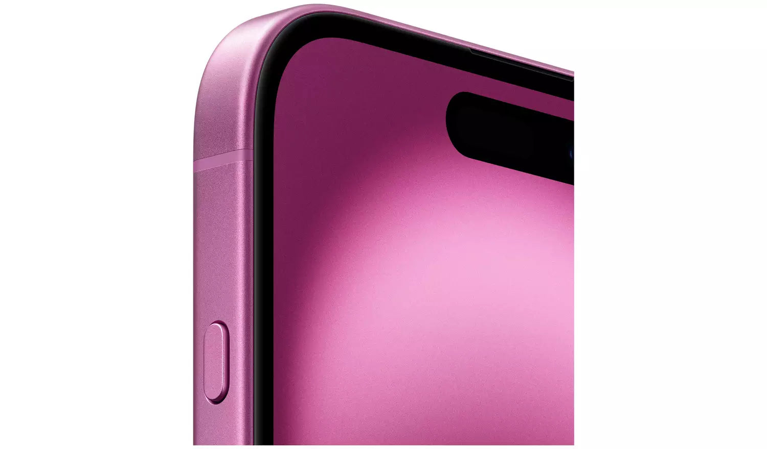 Purple iPhone 16 side close-up with button detail and dark display corner