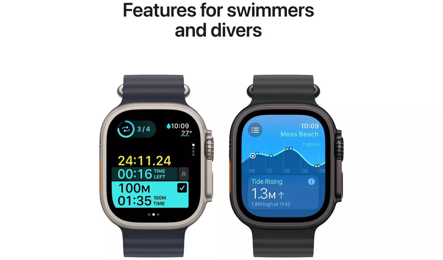 Apple Watch Ultra 2 black titanium with Trail Loop S/M, screen for swim and dive features
