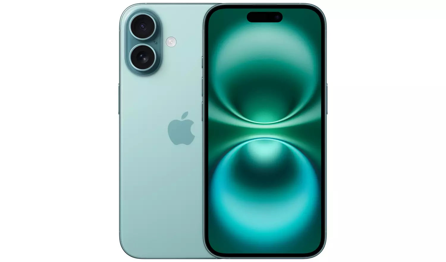 iPhone 16 128GB entsperrt – Teal, Vorder- und Rückseite, Dual-Kamera
