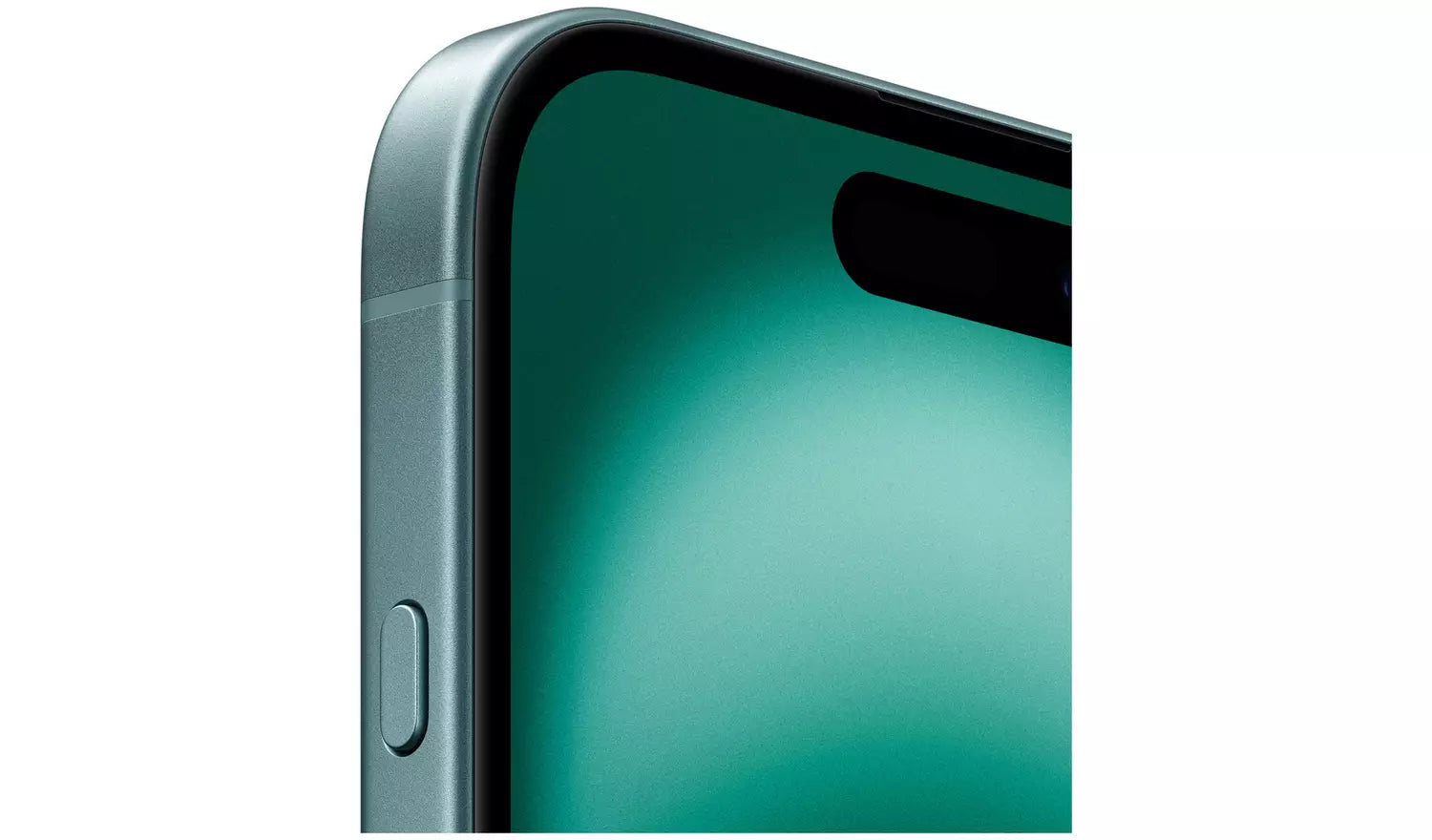 iPhone 16 128GB entsperrt – Teal, Seitenansicht mit Taste und Rahmen
