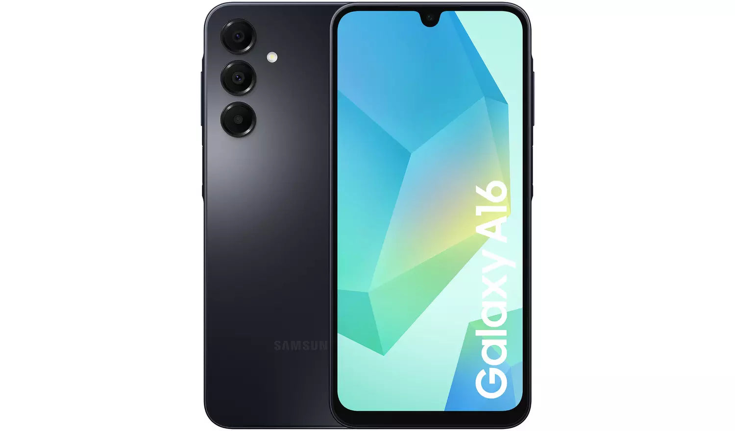 Galaxy A16 4G smartphone in blue-black, front view with bright display