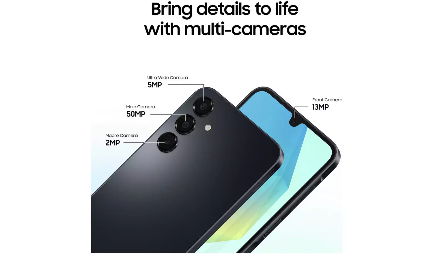 Smartphone back with multi-camera cluster and flash, blue-black look