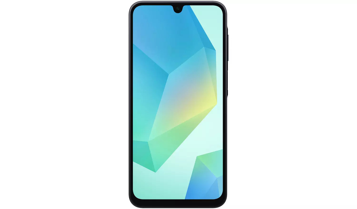 Galaxy A16 4G blue-black smartphone front, slim black bezel, colorful screen