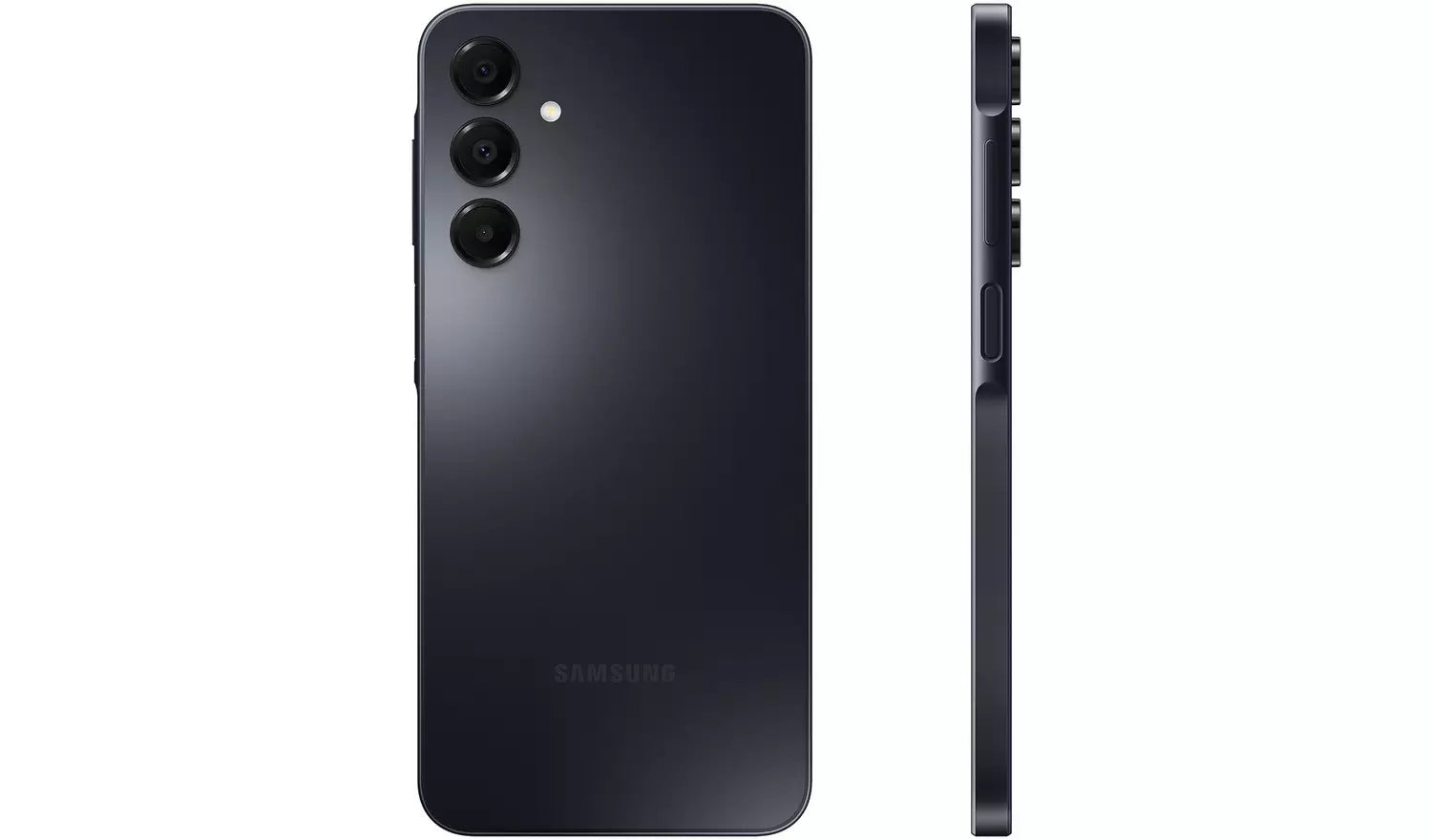 Galaxy A16 4G blue-black back with triple camera and side profile