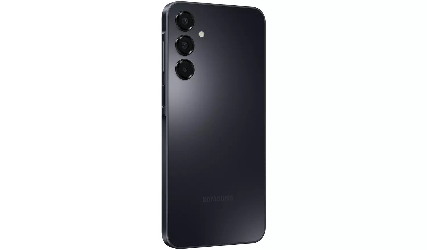 Galaxy A16 4G blue-black rear view, triple camera module and smooth finish