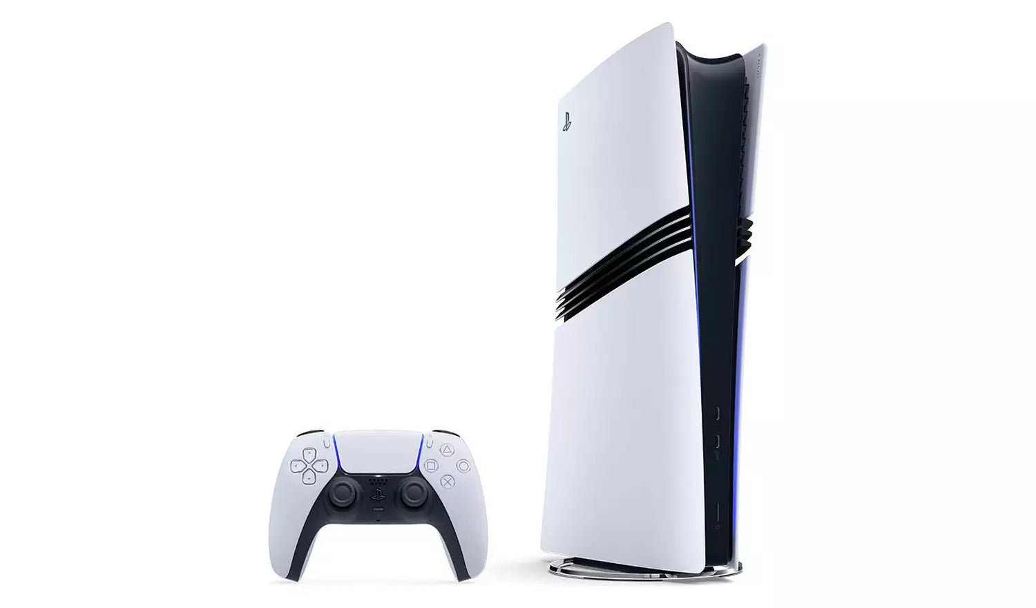 PS5 Pro Digital Console 2TB, Konsole im Stand mit DualSense-Controller (weiß/schwarz)