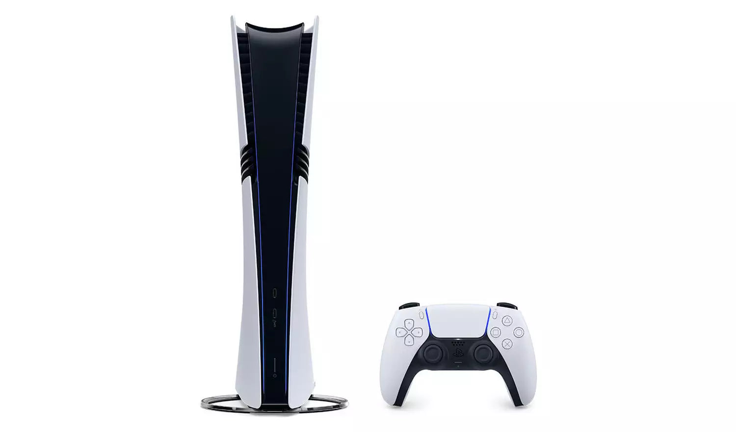 PS5 Pro Digital Console 2TB, Frontansicht der Konsole mit DualSense-Controller (weiß)