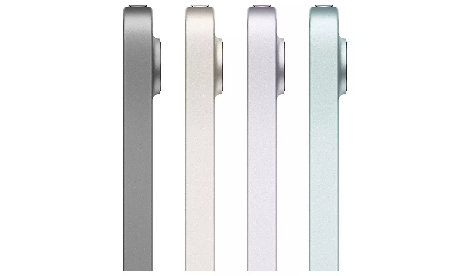 iPad mini 2024 color options: dark gray, white, purple, and light blue