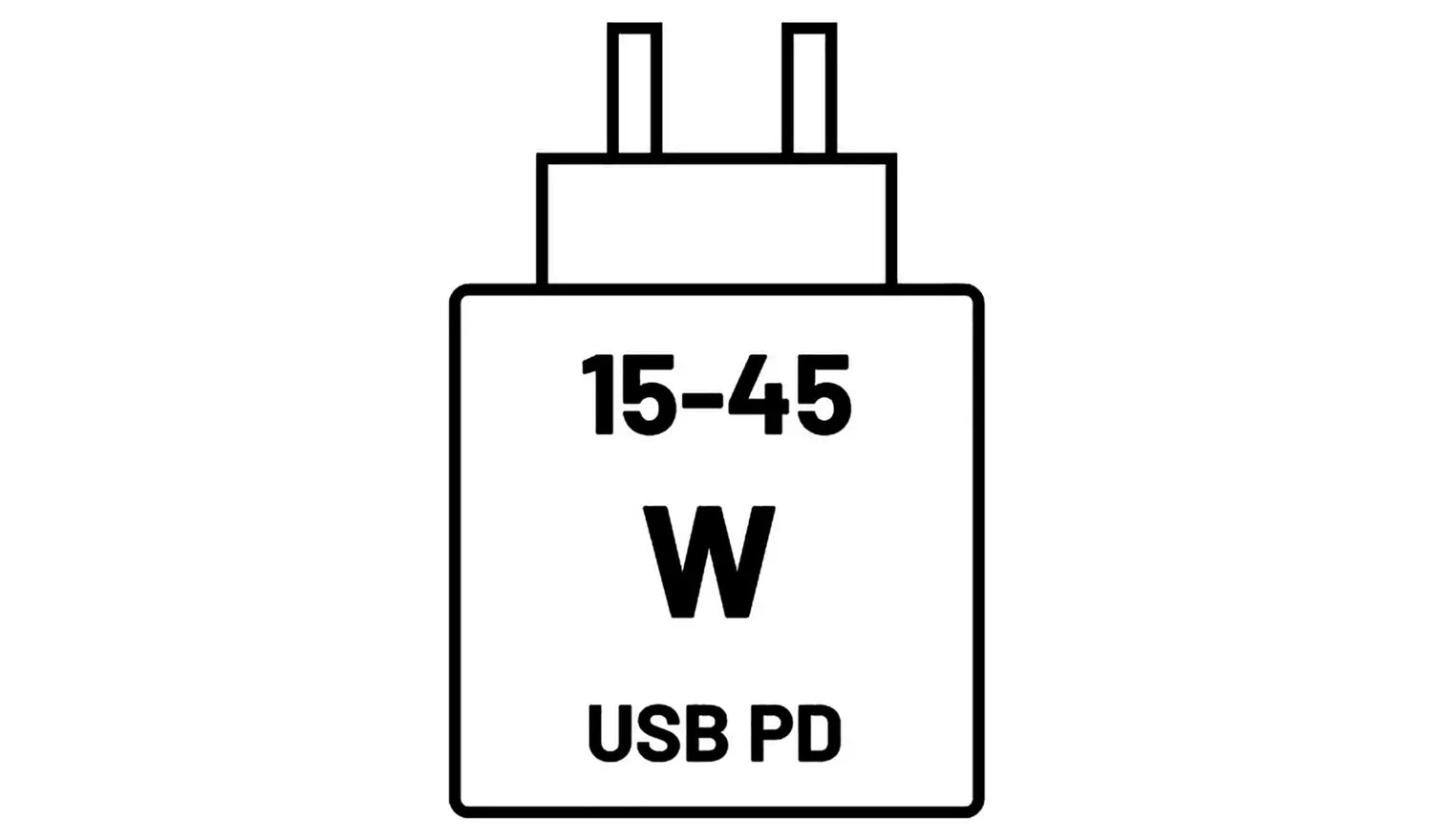 USB-C power adapter, 15–45W output with USB PD