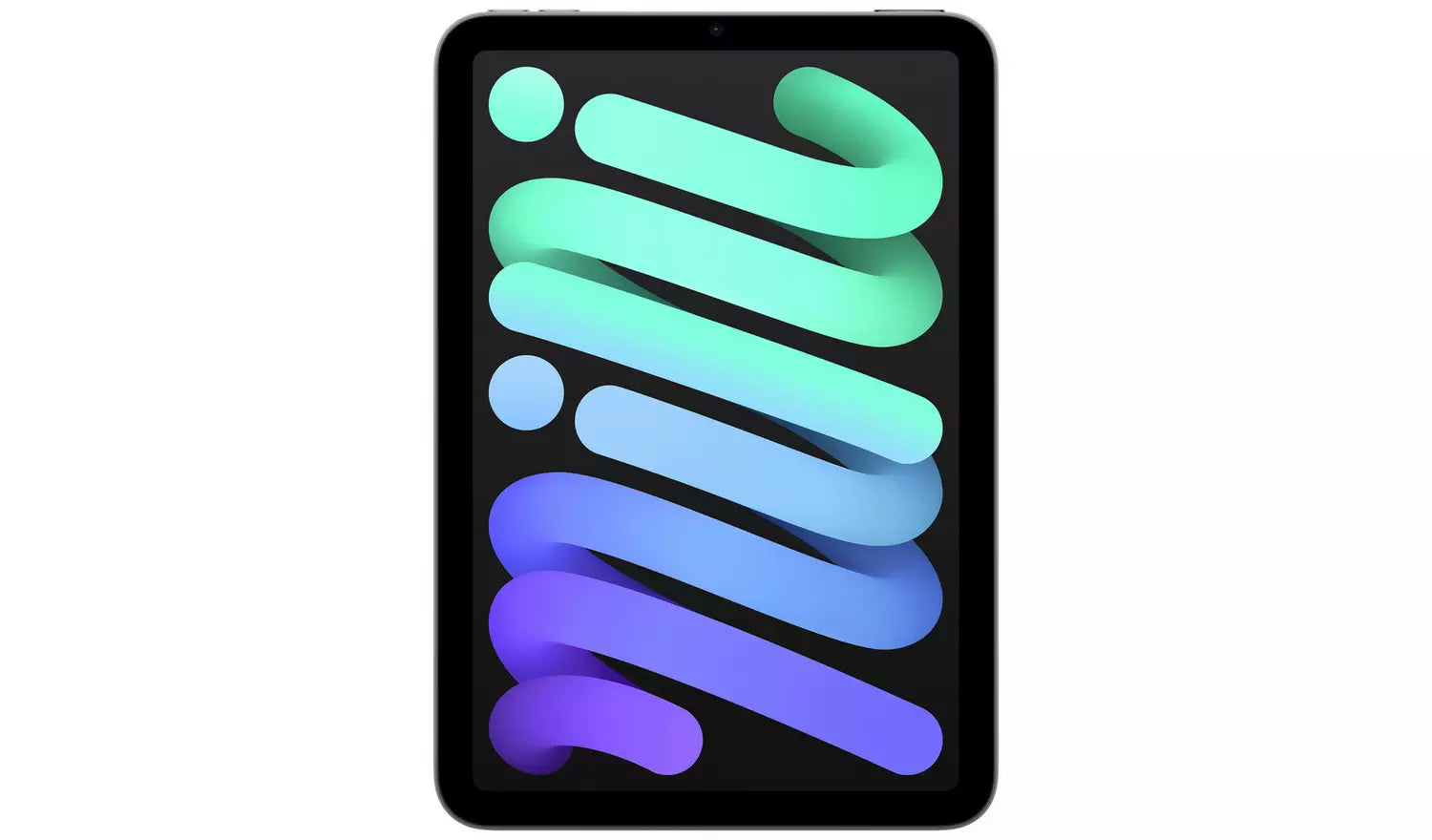 Blue iPad mini tablet showing a colorful home-screen display