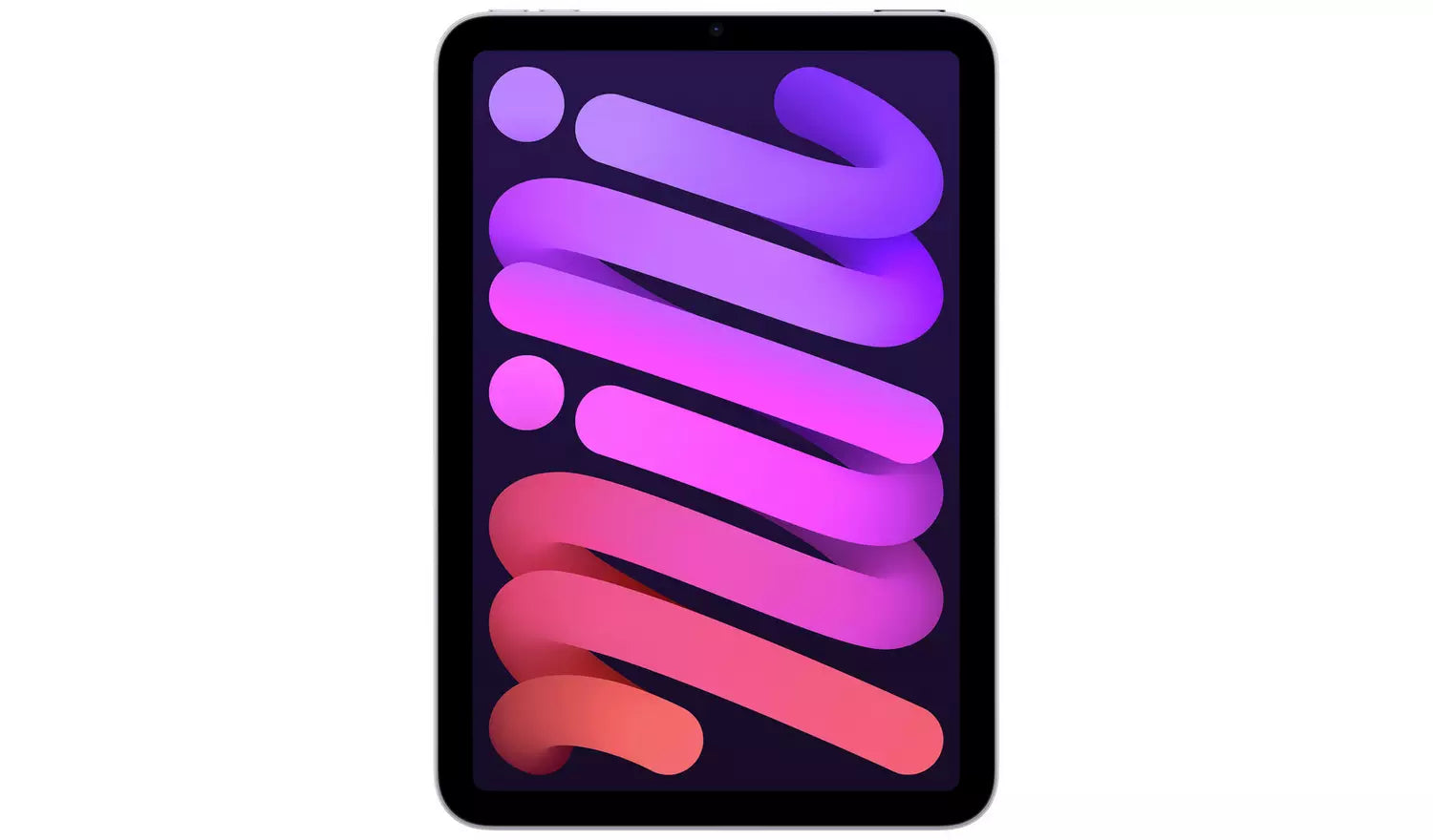 iPad mini tablet front view with purple and pink wallpaper display