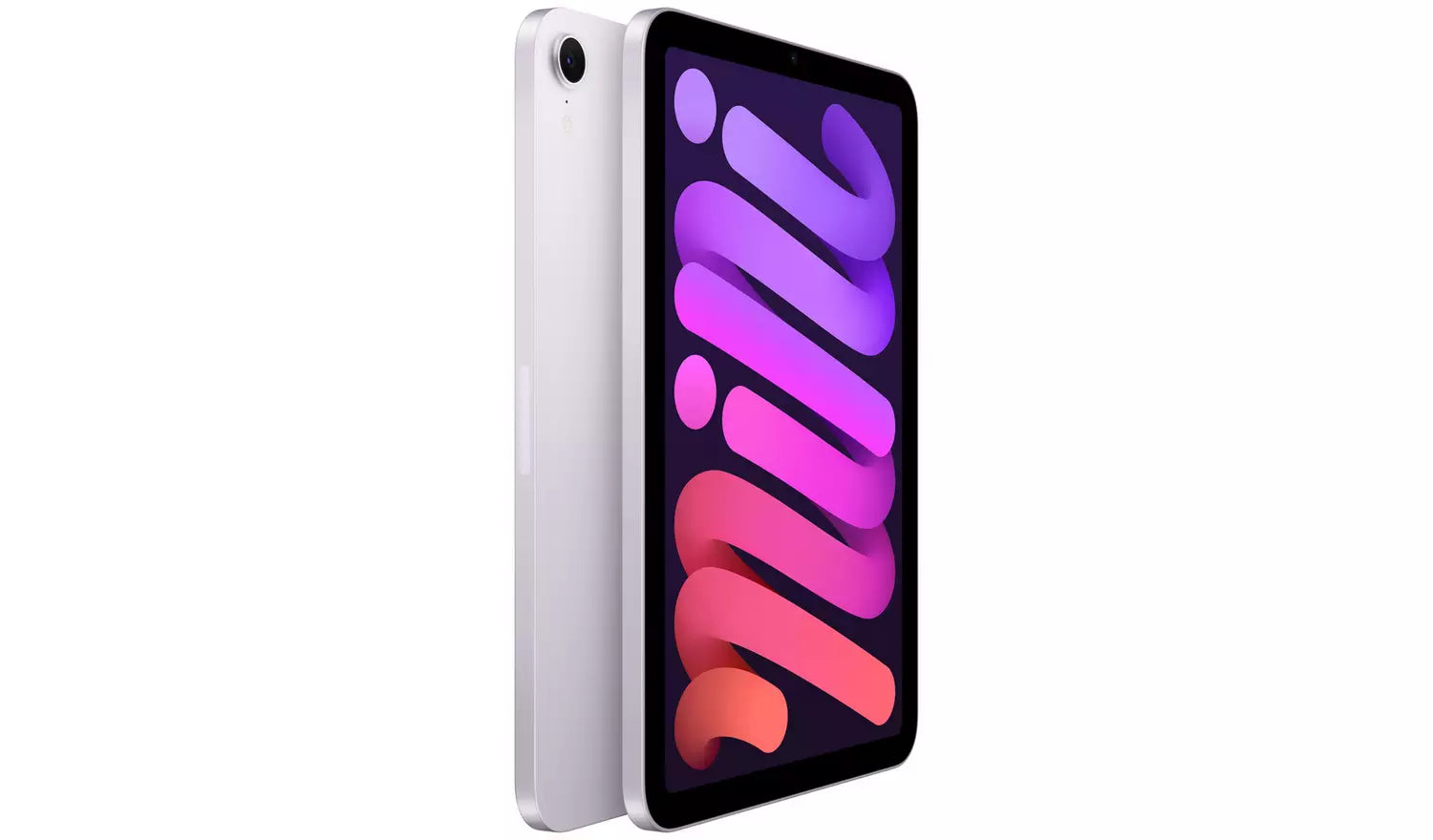 Blue iPad mini tablet, front and back view with colorful display