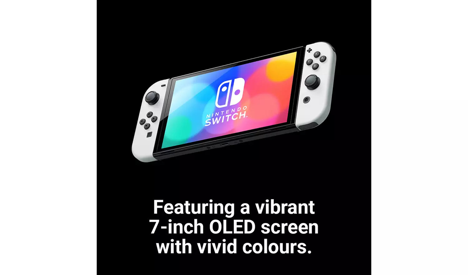 Weiße Switch OLED-Konsole im Handheld-Modus mit Controller-Tasten sichtbar