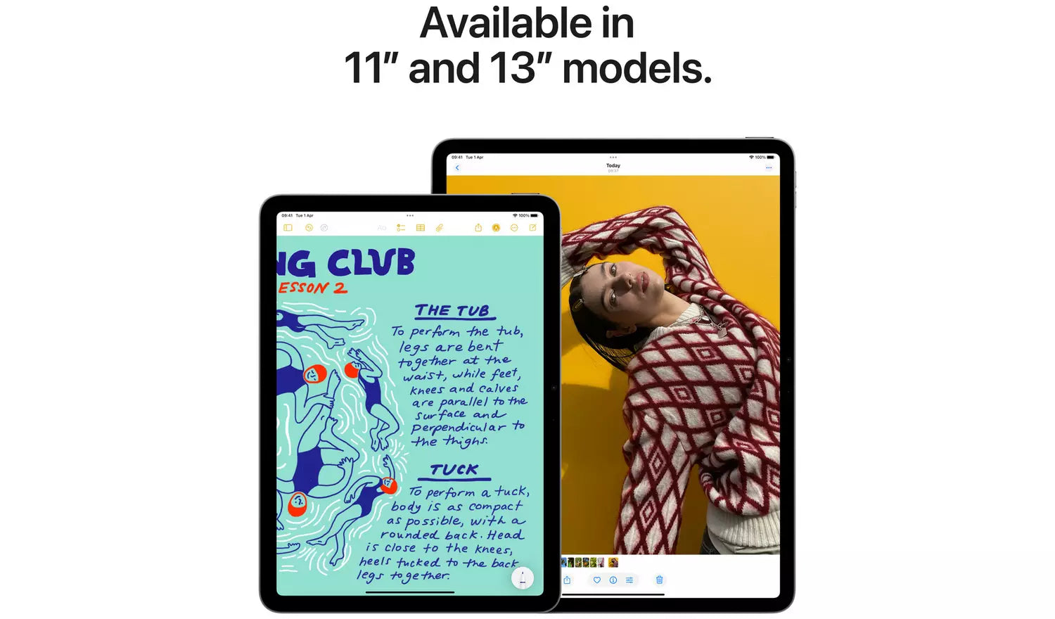 Zwei iPads nebeneinander, 11" und 13" Modelle im Vergleich