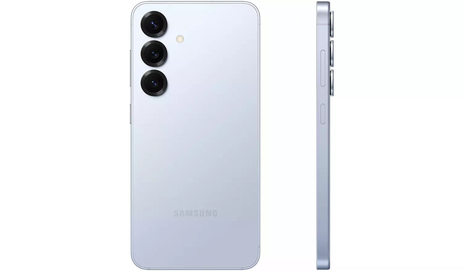 Galaxy S25 5G, Rückseite in Blau, Seitenansicht mit Tasten