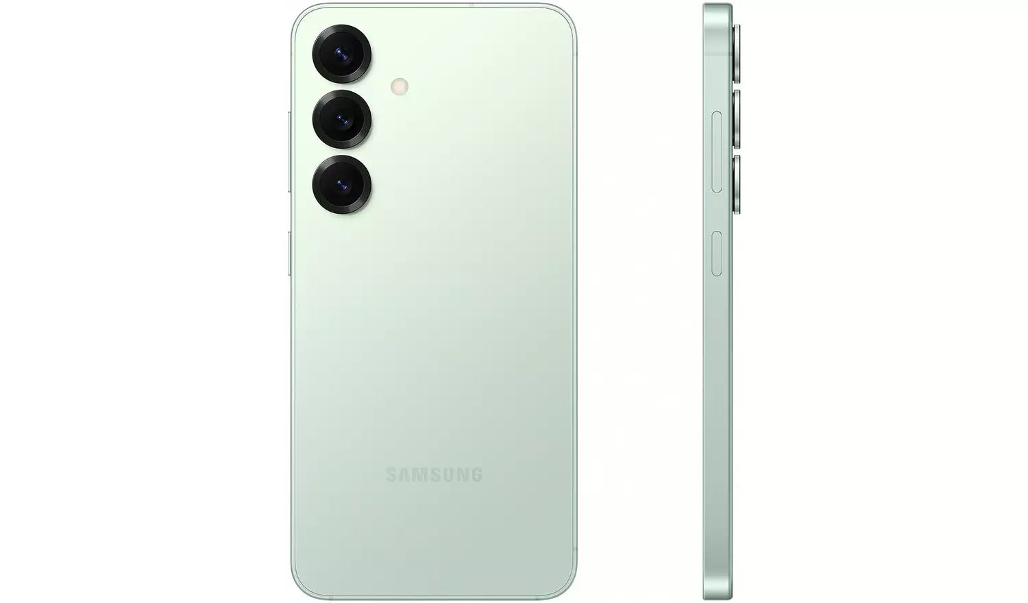 Galaxy S25 5G in Blau, Rückseite und Seitenansicht mit Tasten