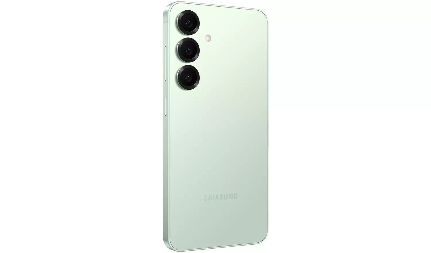 Samsung Galaxy S25 5G smartphone back view in light blue with triple camera lenses