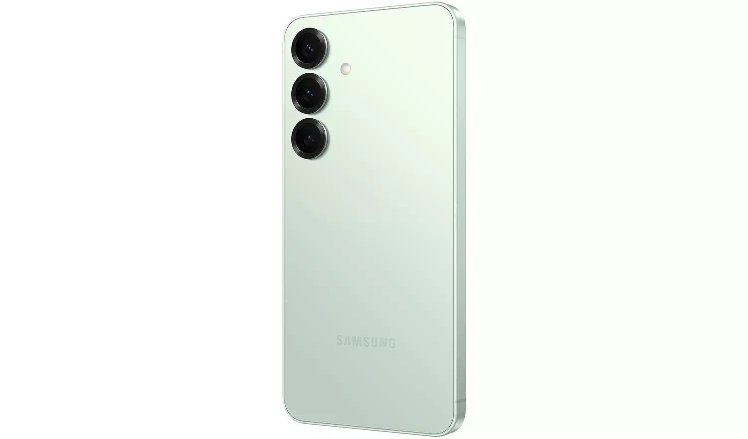 Samsung Galaxy S25 5G smartphone back view in light blue, triple rear cameras