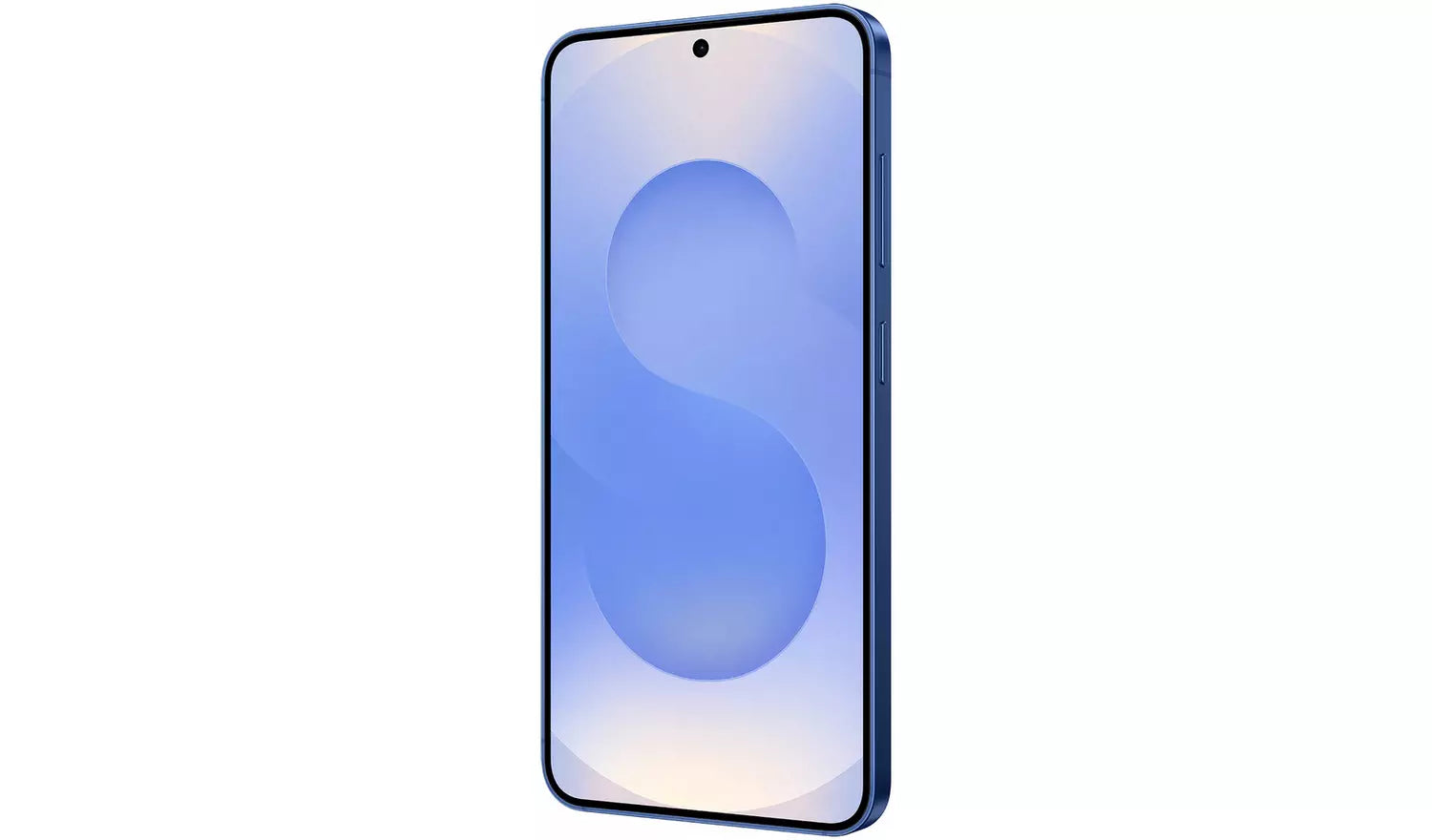 Blue Samsung Galaxy S25 5G smartphone front view with curved edge screen