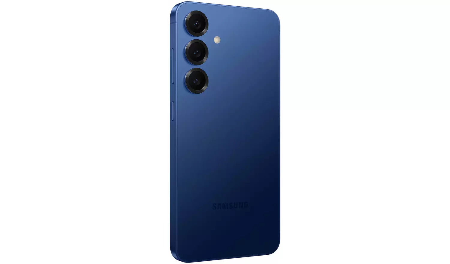 Blue Galaxy S25 5G back: triple rear cameras and side buttons