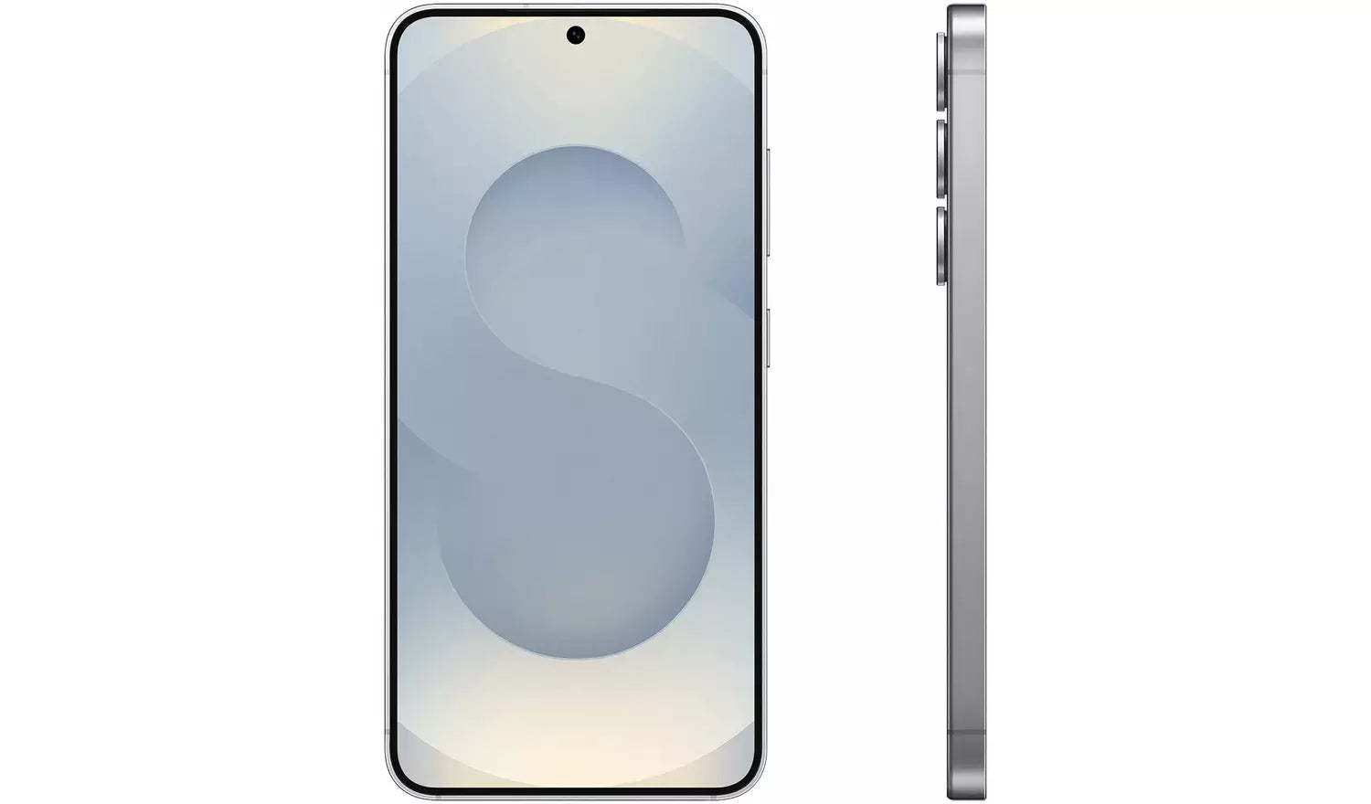 Silver Galaxy S25 5G side profile with visible power and volume buttons