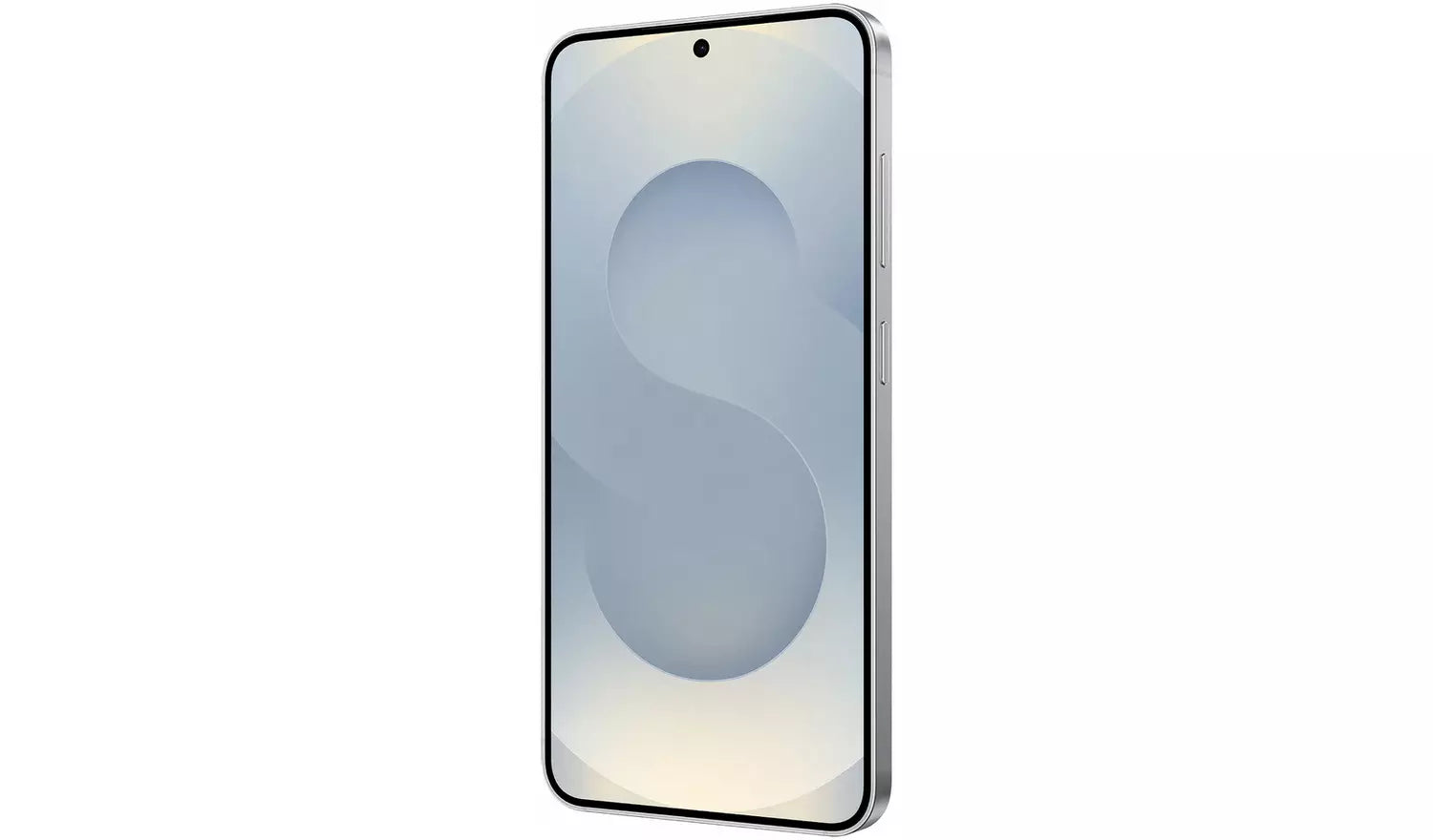 Silver Galaxy S25 5G front view with side buttons visible