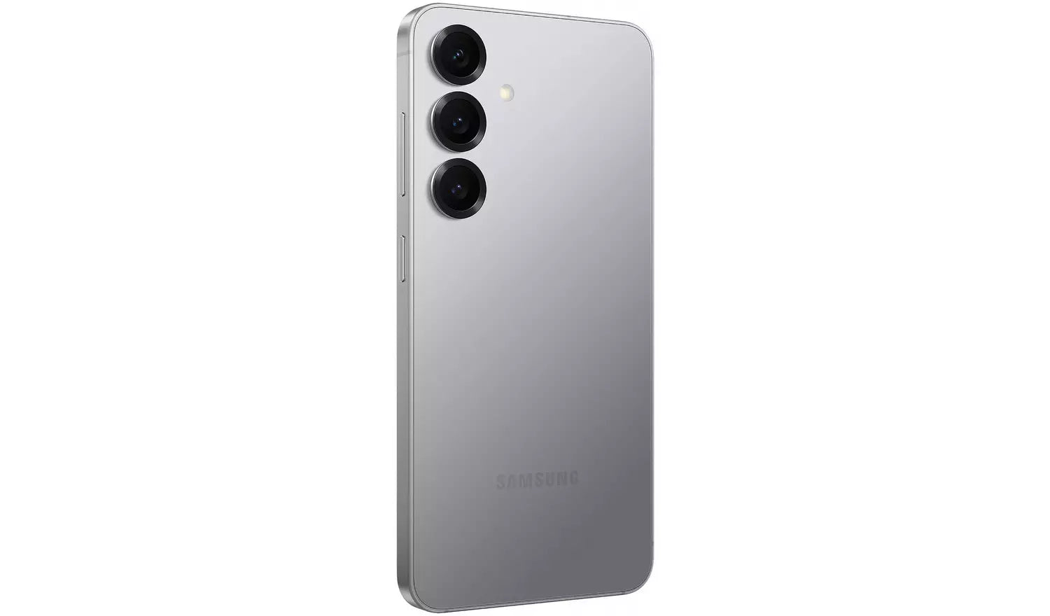 Silver Galaxy S25 5G back: triple camera lenses and Samsung logo