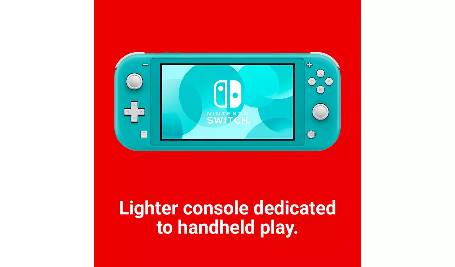 Turquoise Switch Lite handheld console front view with controls and screen