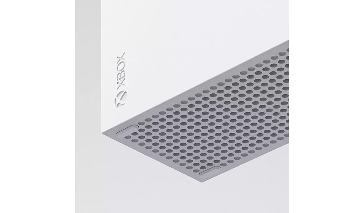 Xbox Series S bottom corner perforated vent grille with Xbox logo