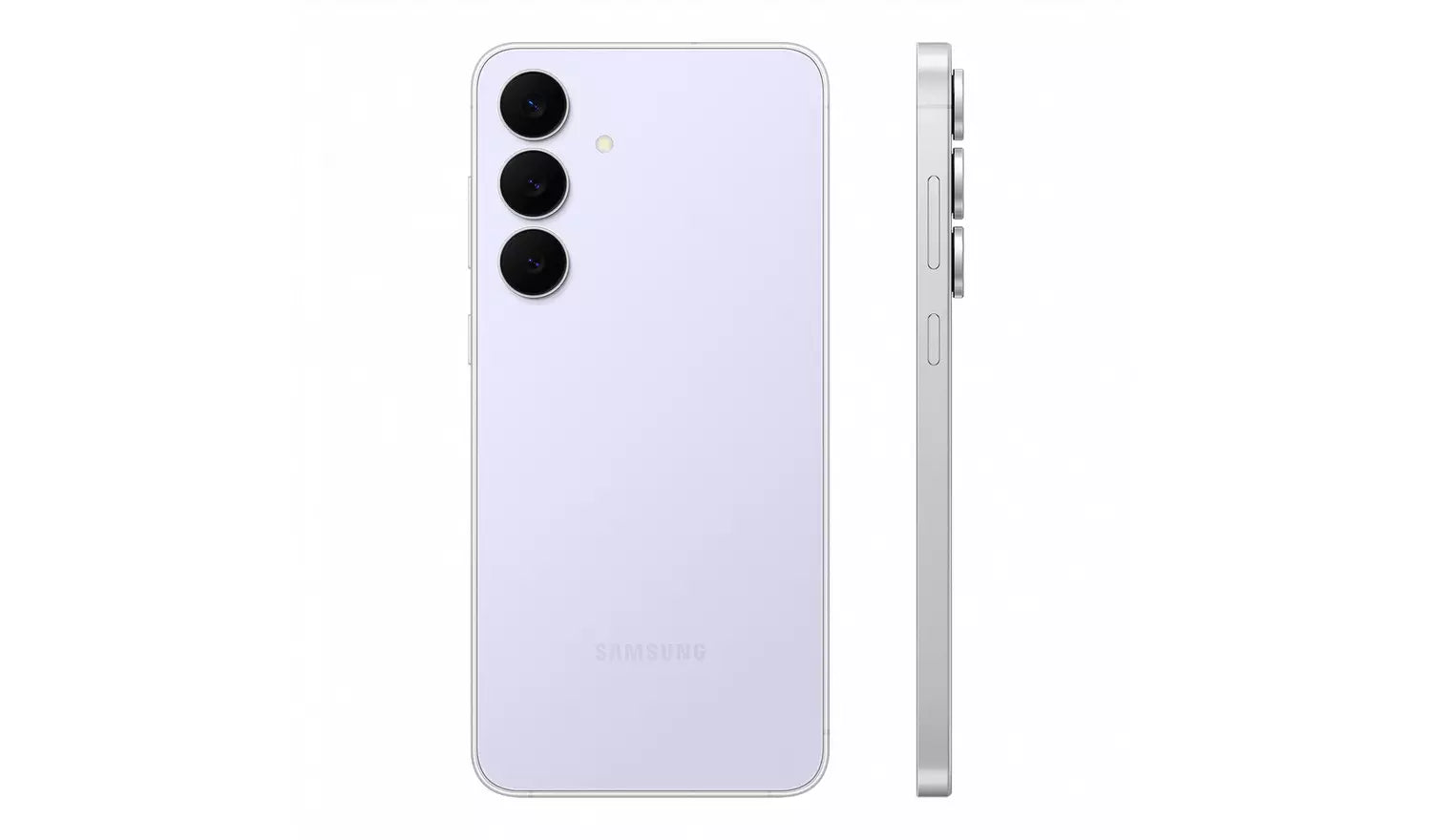 Galaxy S25 FE 5G Icyblue phone, back view and side profile, triple camera module