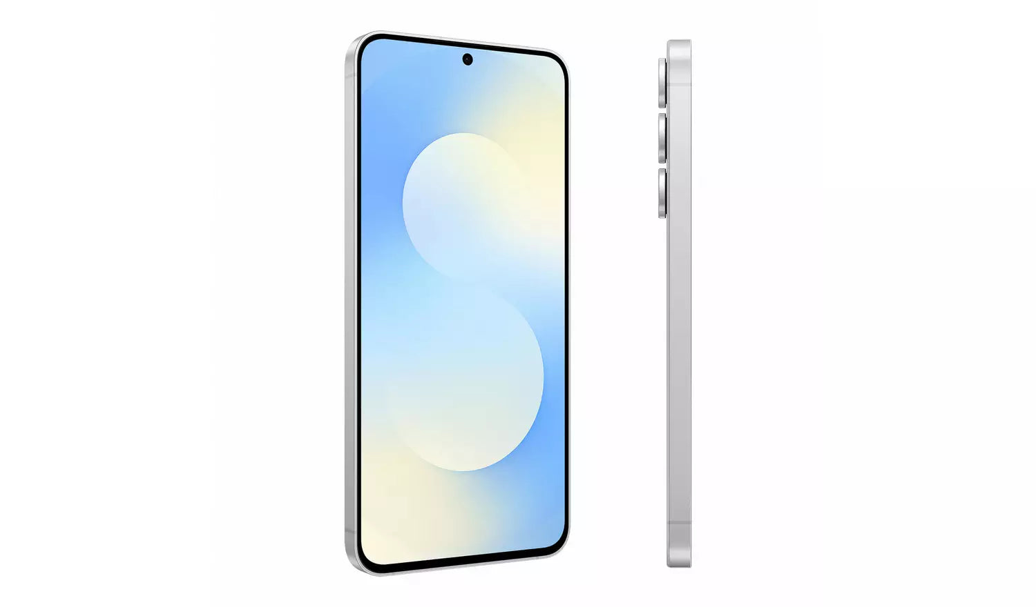 Galaxy S25 FE 5G Icyblue phone, front view and thin side profile