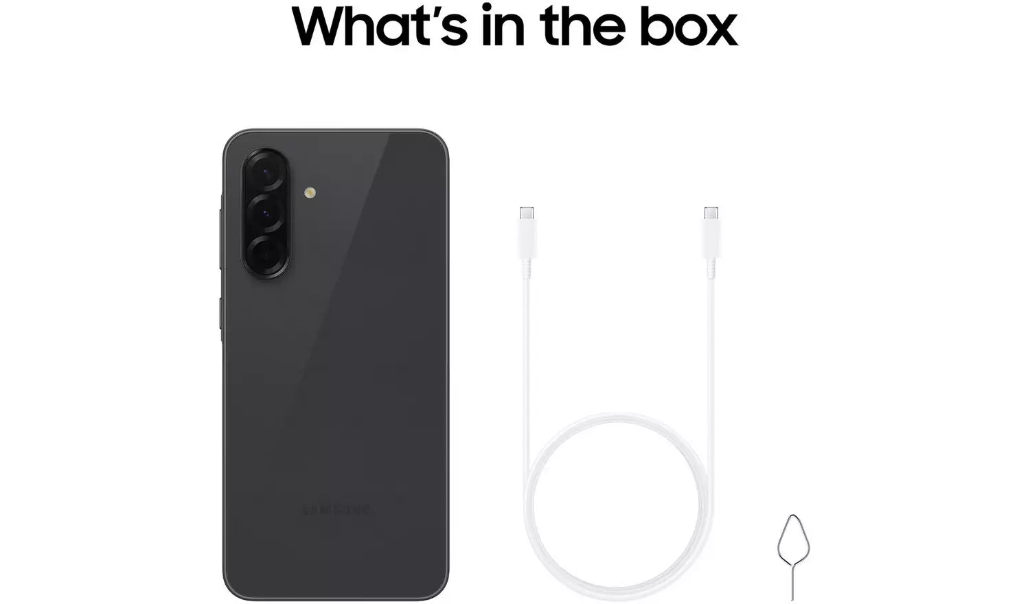 Galaxy A36 5G phone with charging cable in the box, black