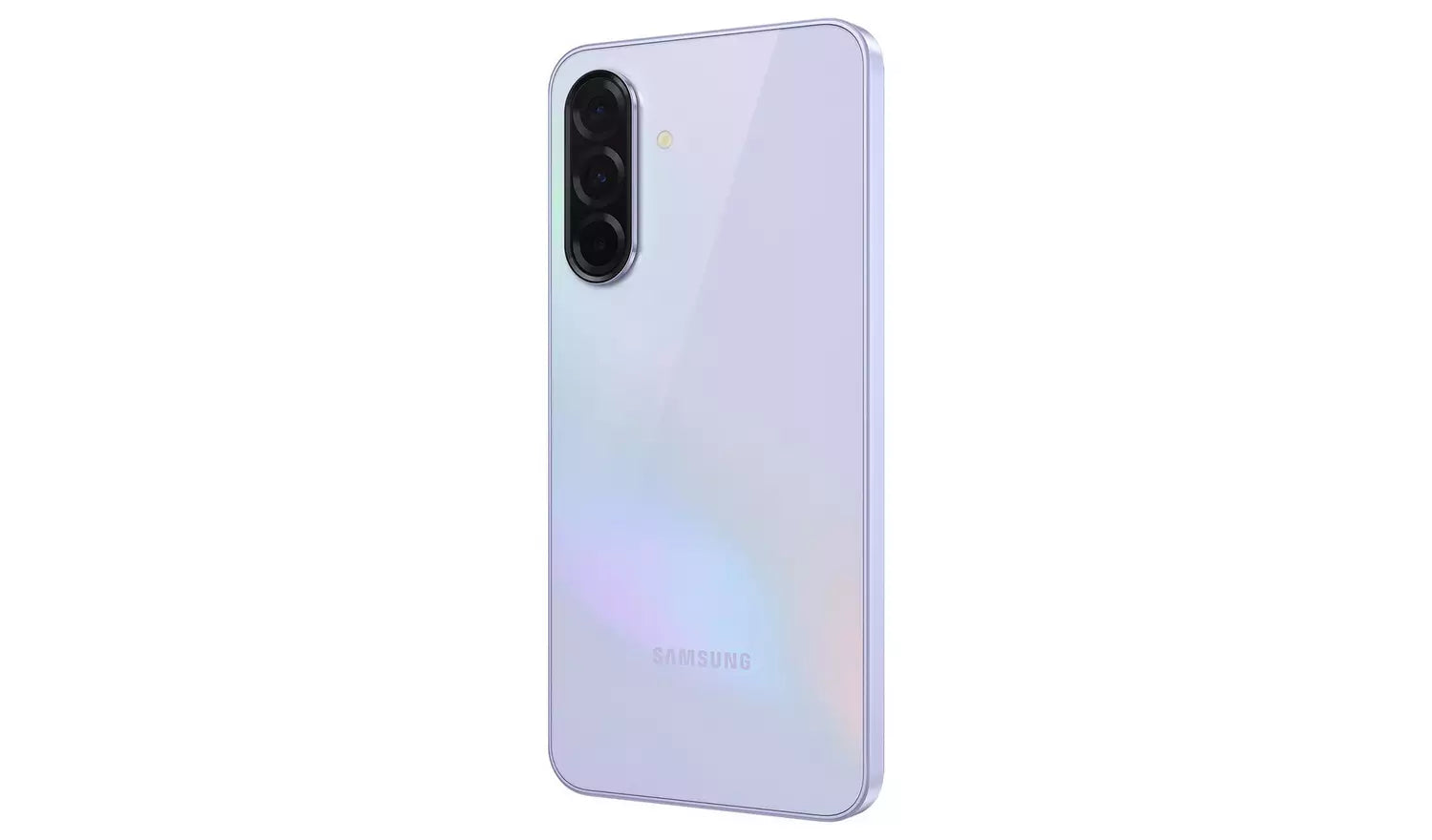 Galaxy A36 5G back view in lavender, dual camera module and side buttons