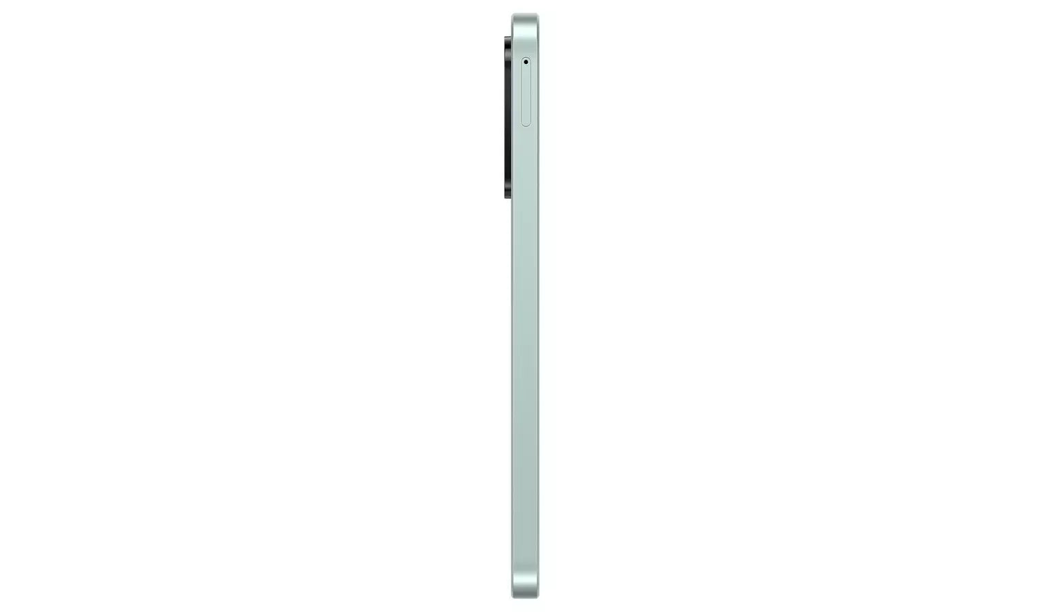Galaxy A26 5G mint side profile, slim frame with buttons along the edge