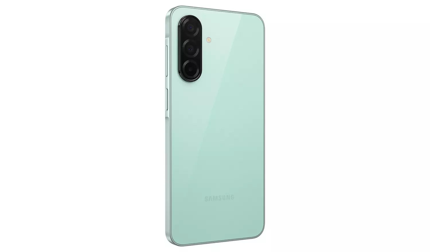 Galaxy A26 5G mint back view, triple camera module and brand mark visible