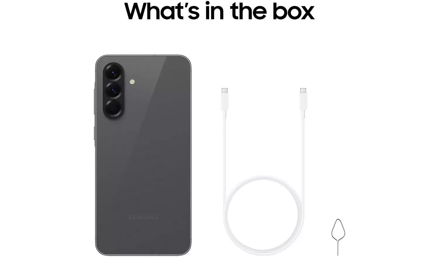 Galaxy A56 5G phone with in-box items: USB cable and SIM ejector