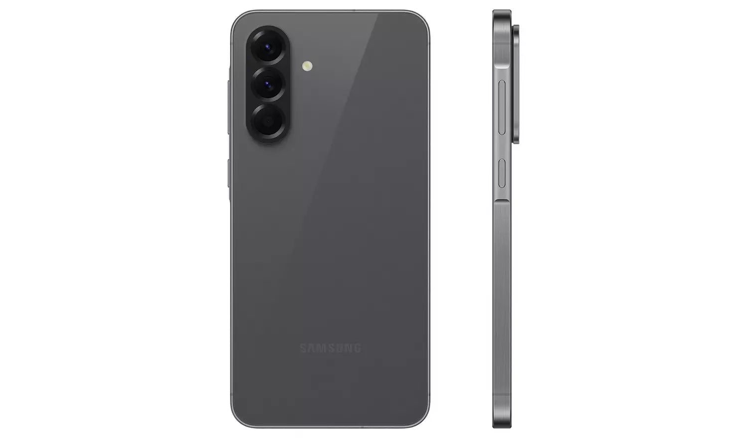 Samsung Galaxy A56 5G back view, dual camera and flash on Graphite phone