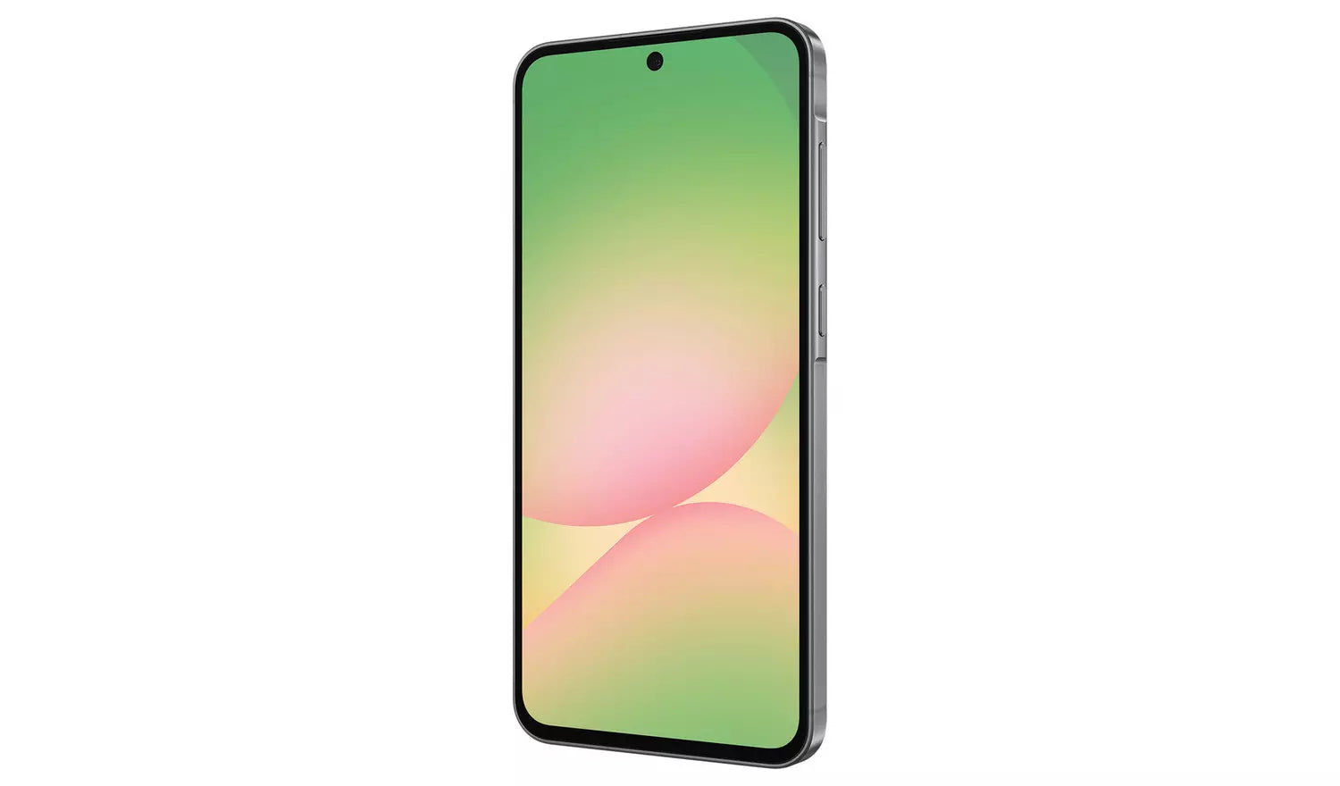 Samsung Galaxy A56 5G front display with multicolor wallpaper and centered selfie camera