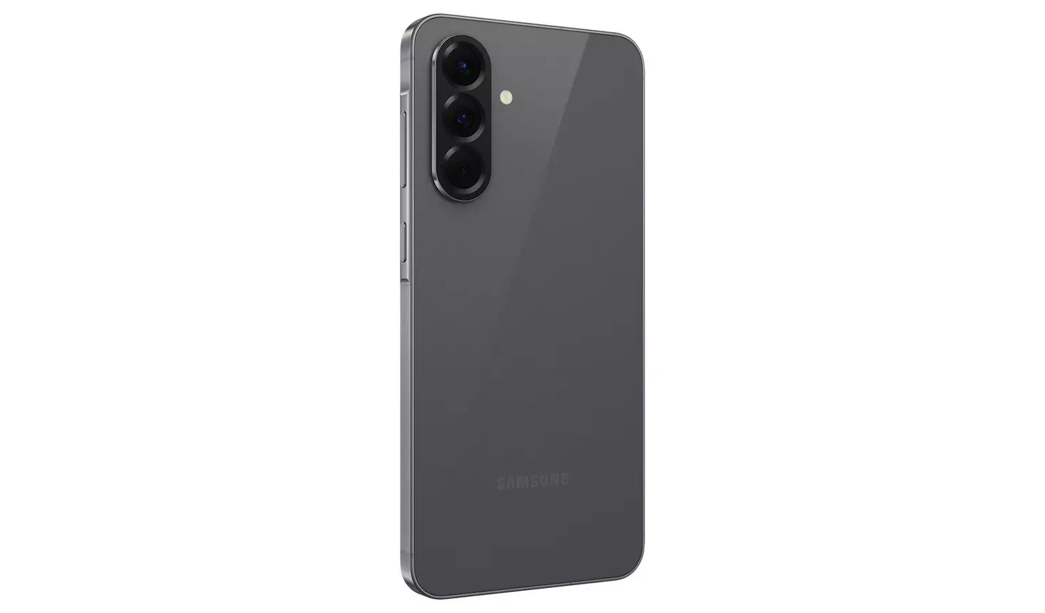 Graphite Samsung Galaxy A56 5G back with dual cameras, flash, and SAMSUNG logo